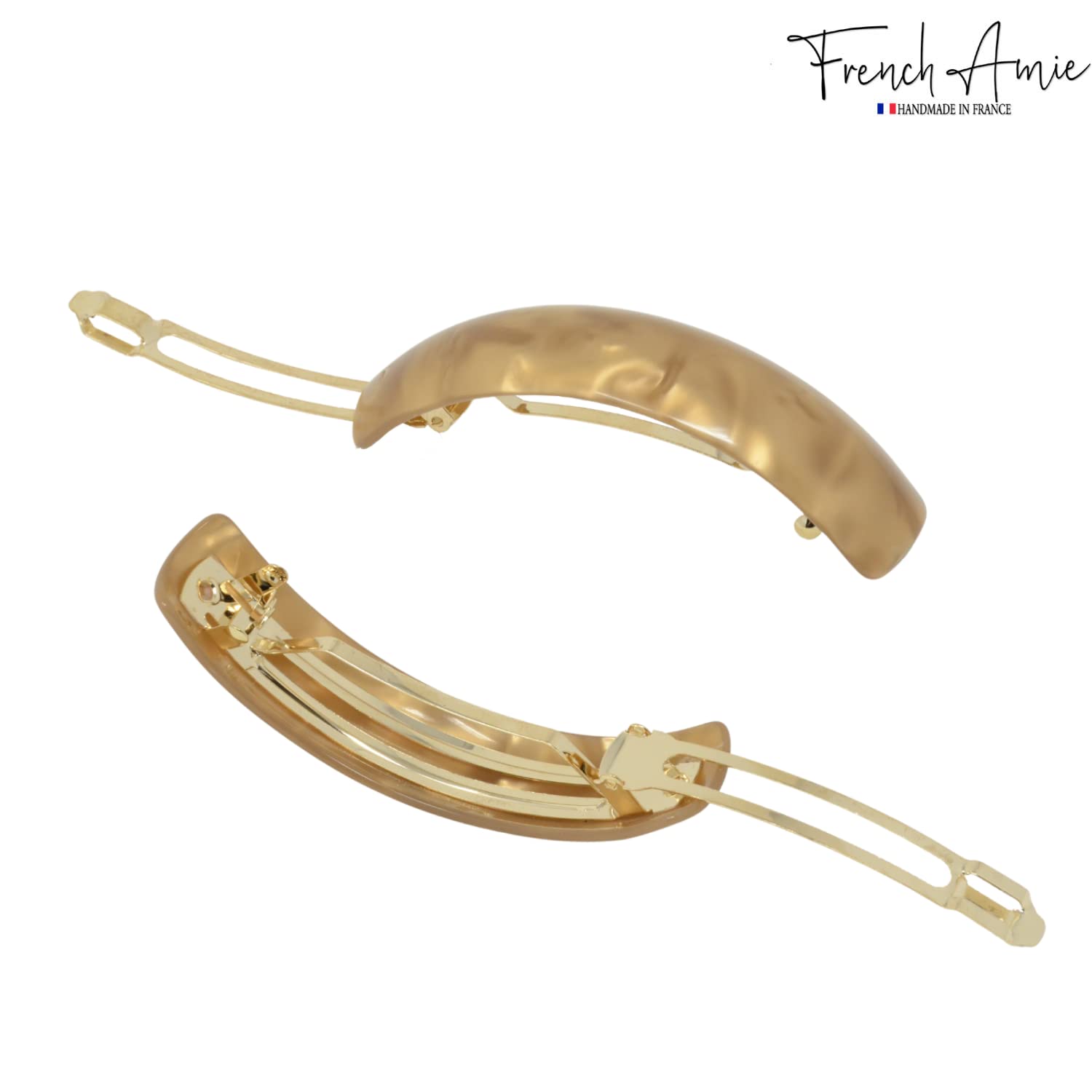 French Amie Curved Oblong Large Cellulose Handmade Hair Barrette for Women
