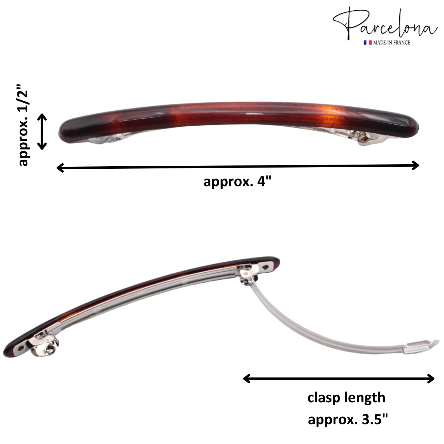 Parcelona French Skinny Rounded Large Cellulose Hair Barrettes for Women(2 Pcs)