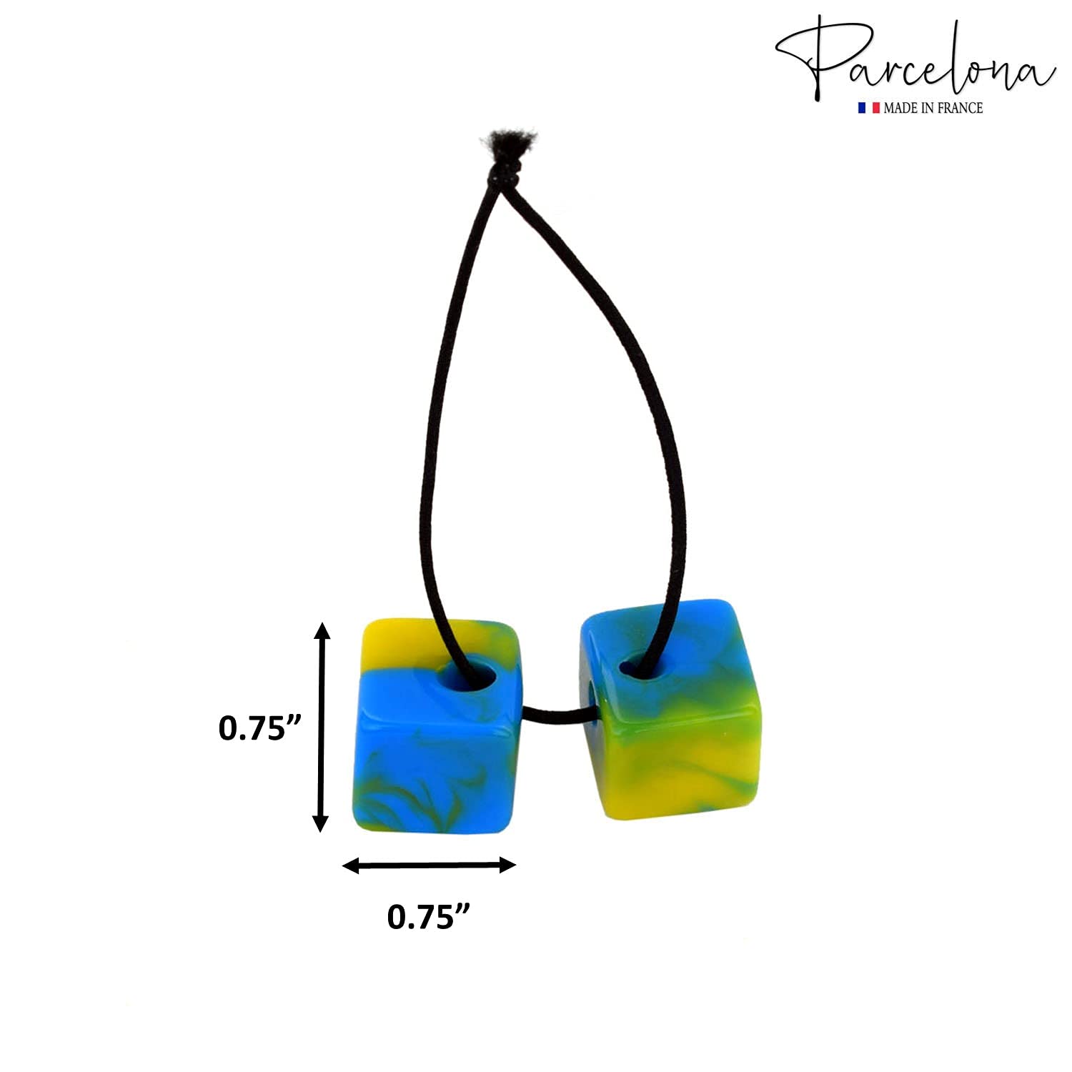 Parcelona French Twin Cube Small Cellulose Acetate Elastic Hair Ties (2 Pcs)