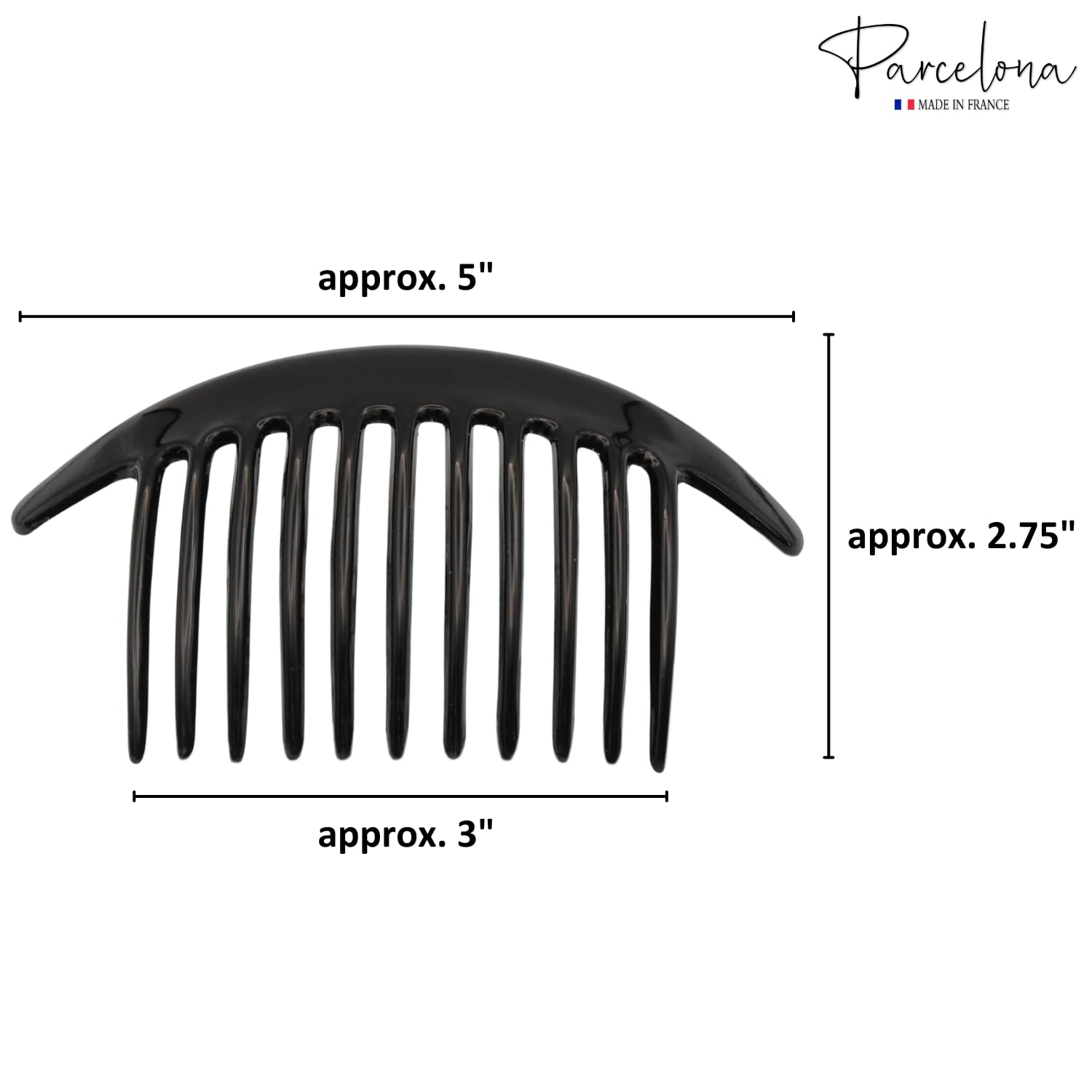 Parcelona French Tapered Edge 11 Teeth Side Hair Combs for Women & Girls (2Pcs)