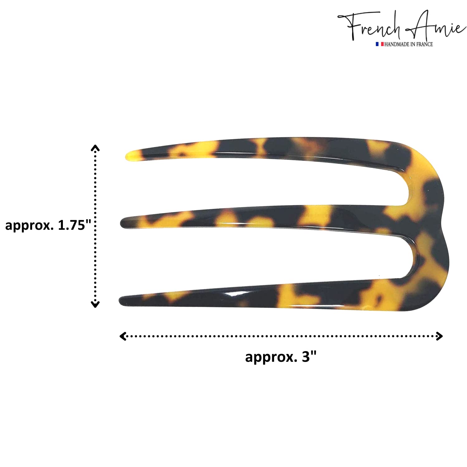French Amie Tri Prongs 3" Medium Handmade Cellulose Bun Holder Women Hair Pin