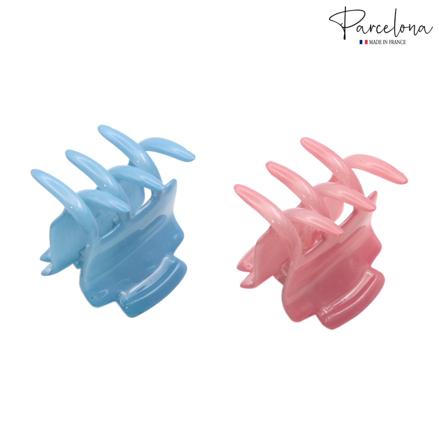 Parcelona French Glossy Square Small Blush Pink-Blue Cellulose Hair Claws(2Pcs)