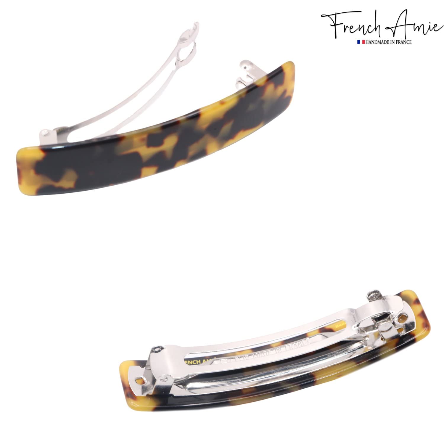 French Amie Oblong 3 1/2" Cellulose Handmade Automatic Hair Barrette for Women
