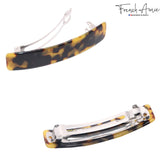 French Amie Oblong 3 1/2" Celluloid Handmade Automatic Hair Barrette for Women