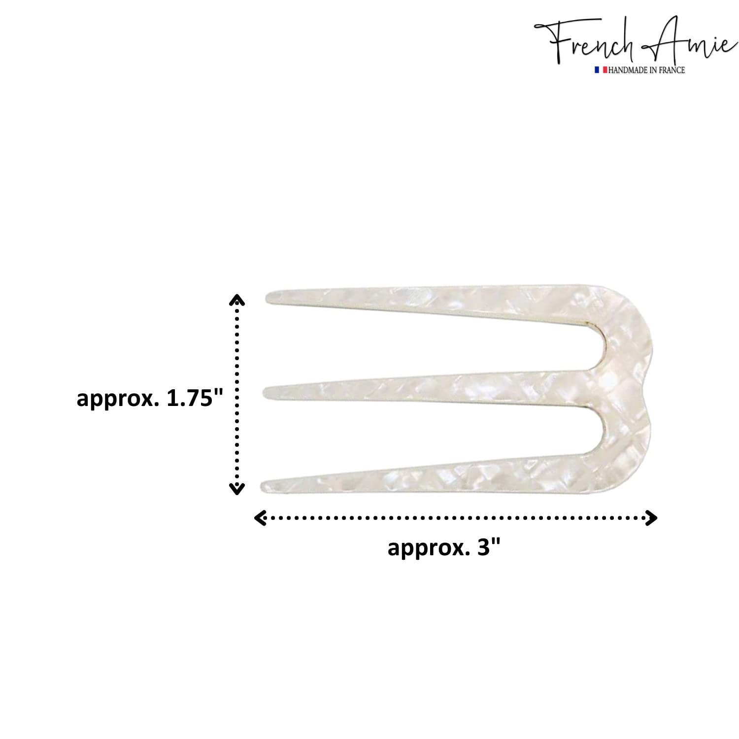 French Amie Tri Prongs 3" Medium Handmade Cellulose Bun Holder Women Hair Pin