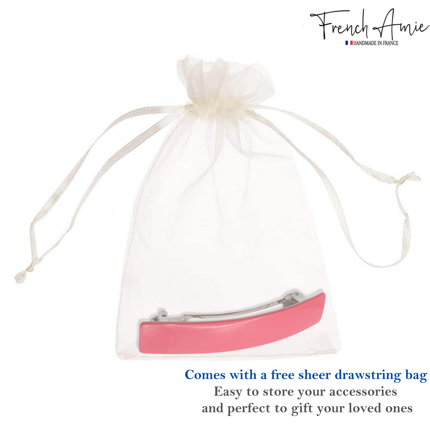 French Amie Oblong 3 1/2" Cellulose Handmade Automatic Hair Barrette for Women