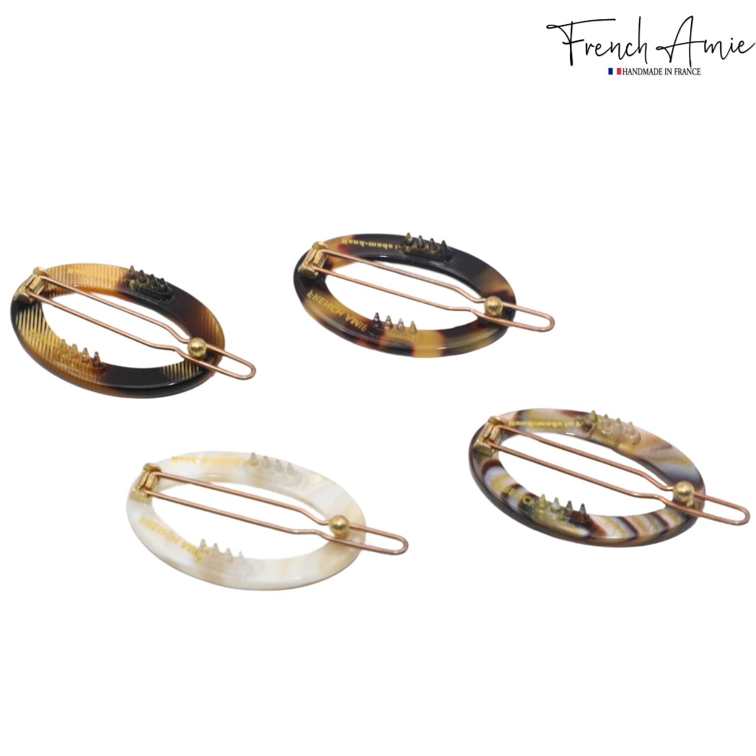 French Amie Oval Hoop Small 1 1/4” Cellulose Handmade Hair Barrette Clips(4 Pcs)