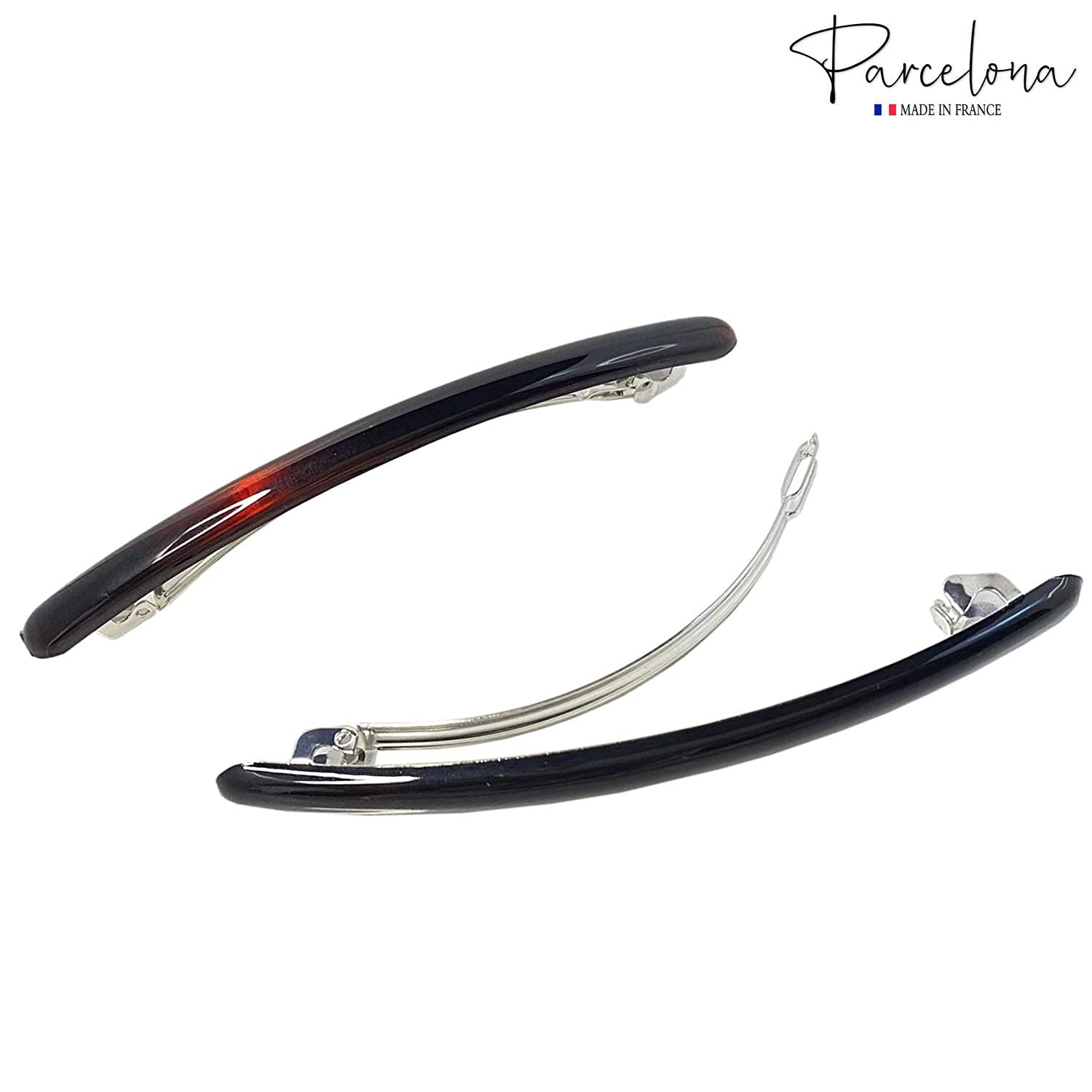 Parcelona French Skinny Rounded Large Cellulose Hair Barrettes for Women(2 Pcs)
