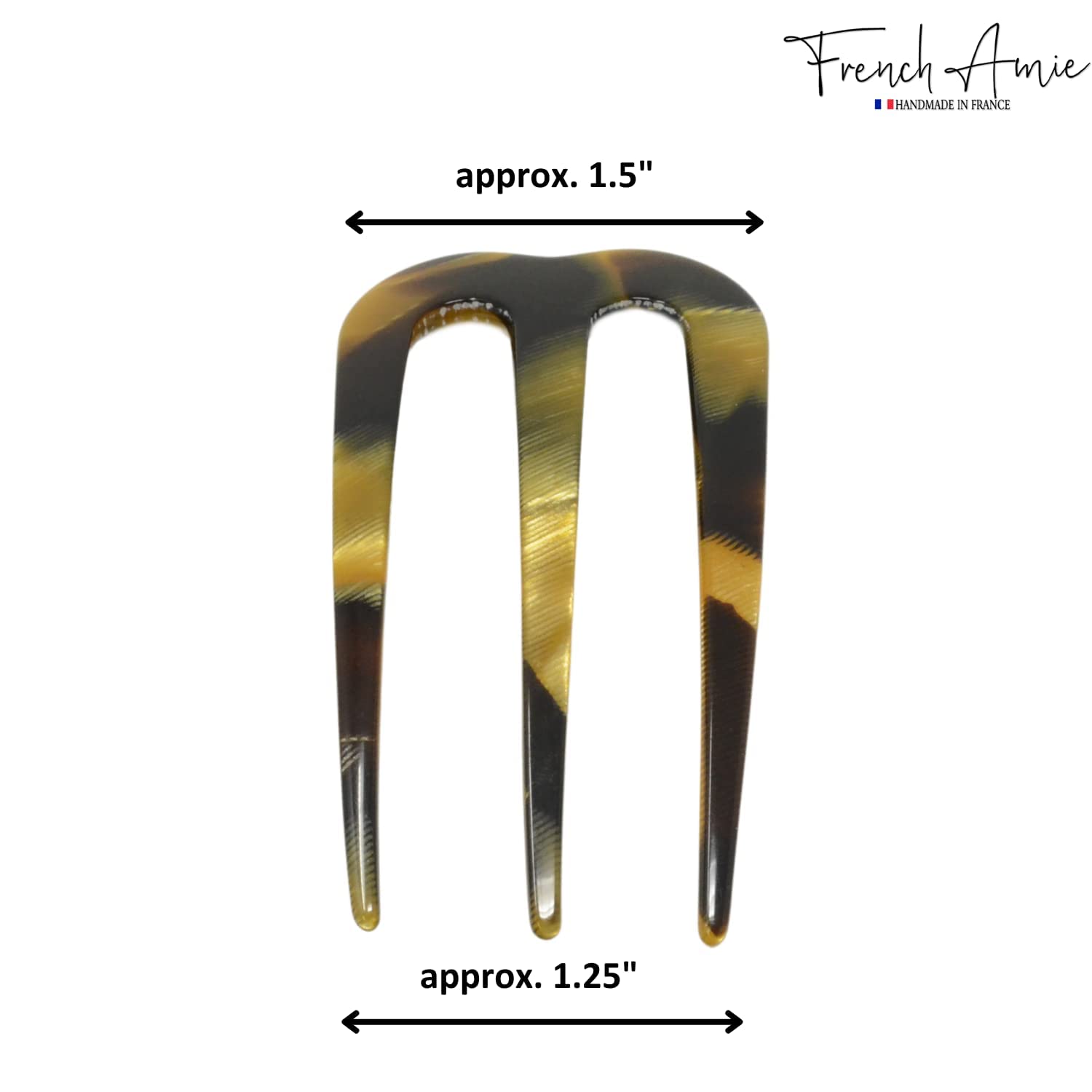 French Amie Tri Prongs 3" Medium Handmade Cellulose Bun Holder Women Hair Pin