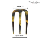 French Amie Tri Prongs 3" Handmade Cellulose Bun Holder Hair Pin Stick for Women