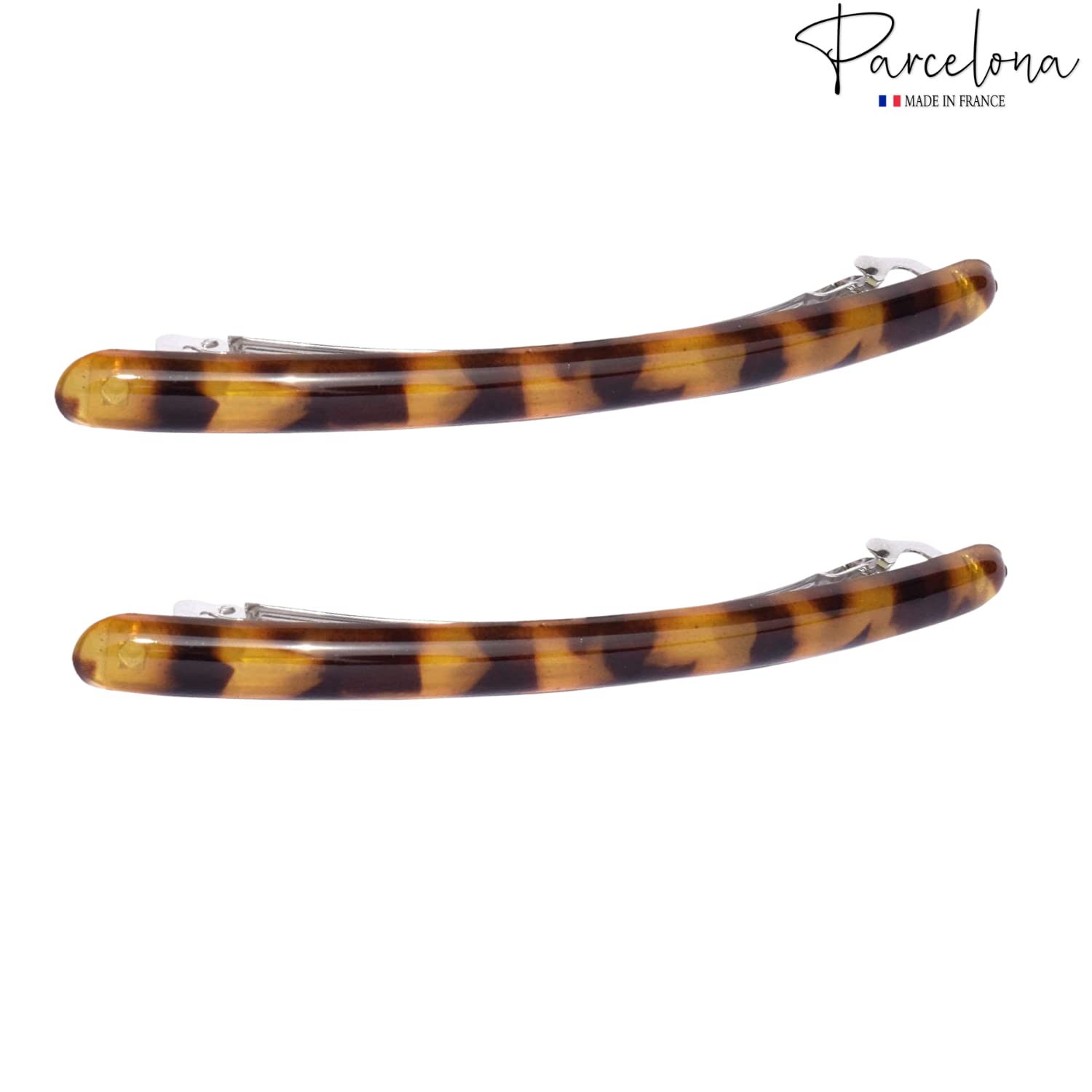 Parcelona French Skinny Rounded Large Cellulose Hair Barrettes for Women(2 Pcs)