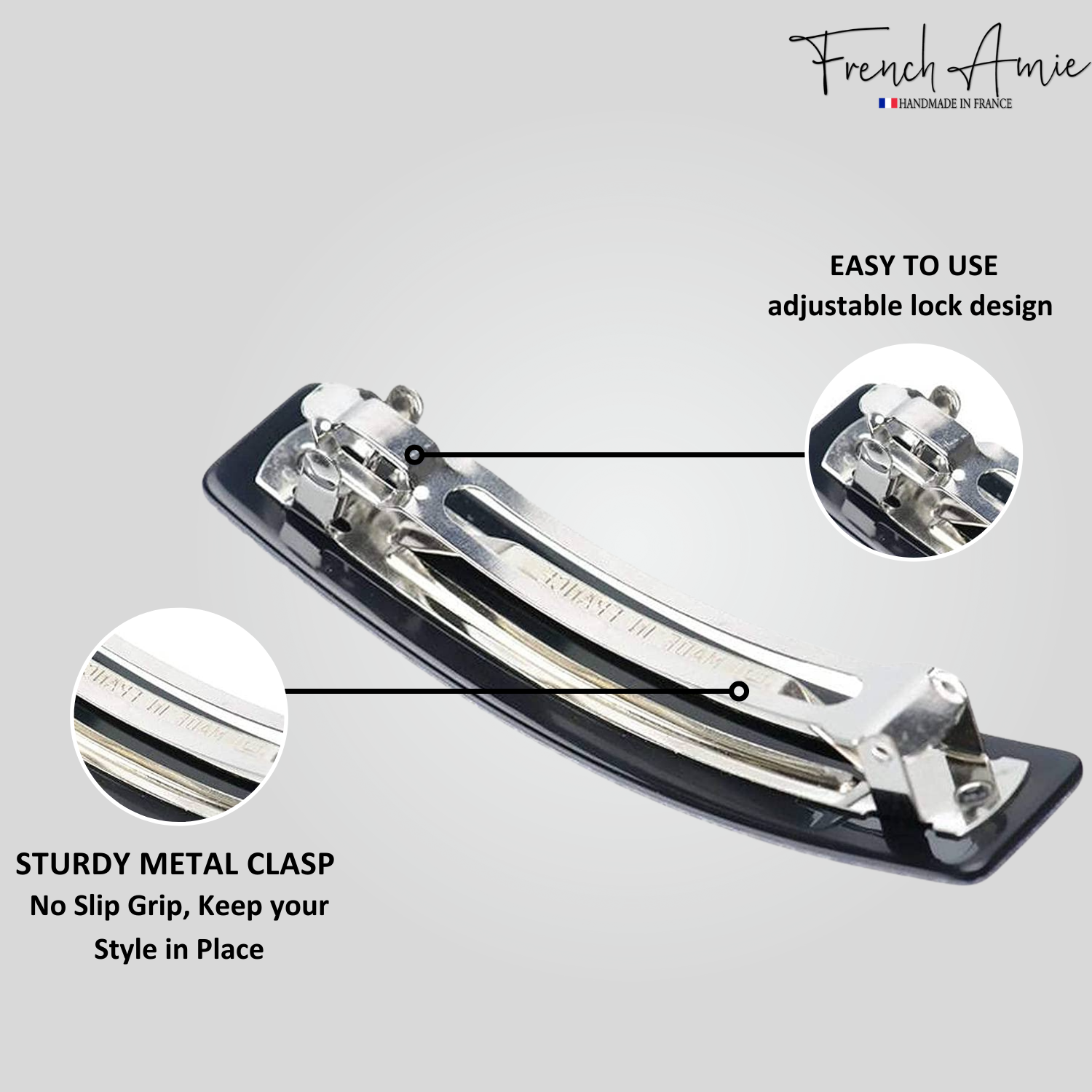 French Amie Glittery Bar Large Handmade Cellulose Hair Clip Barrette for Women