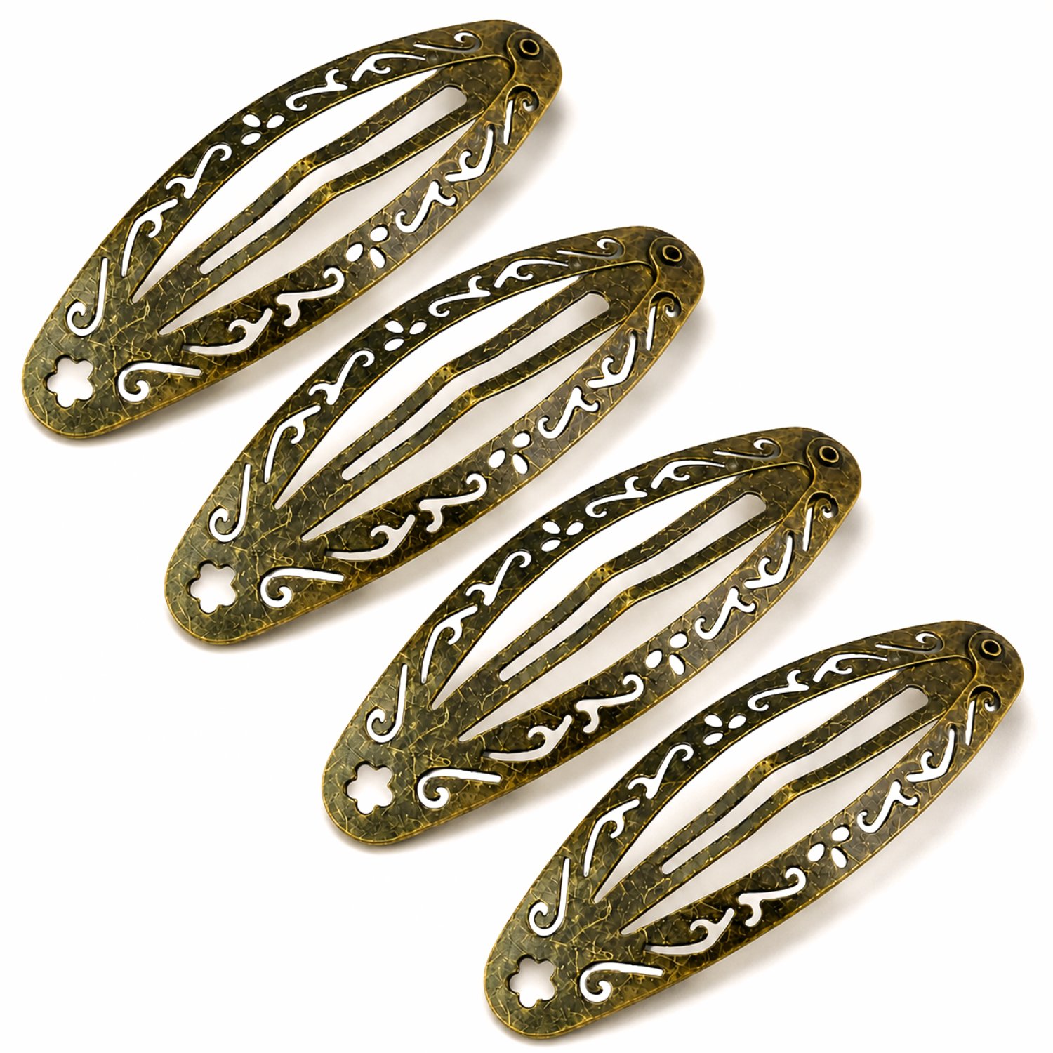 Moeni Filigree Cutout 3.25" Large Metal Snap Hair Clips Barrettes Womens 4 Pack