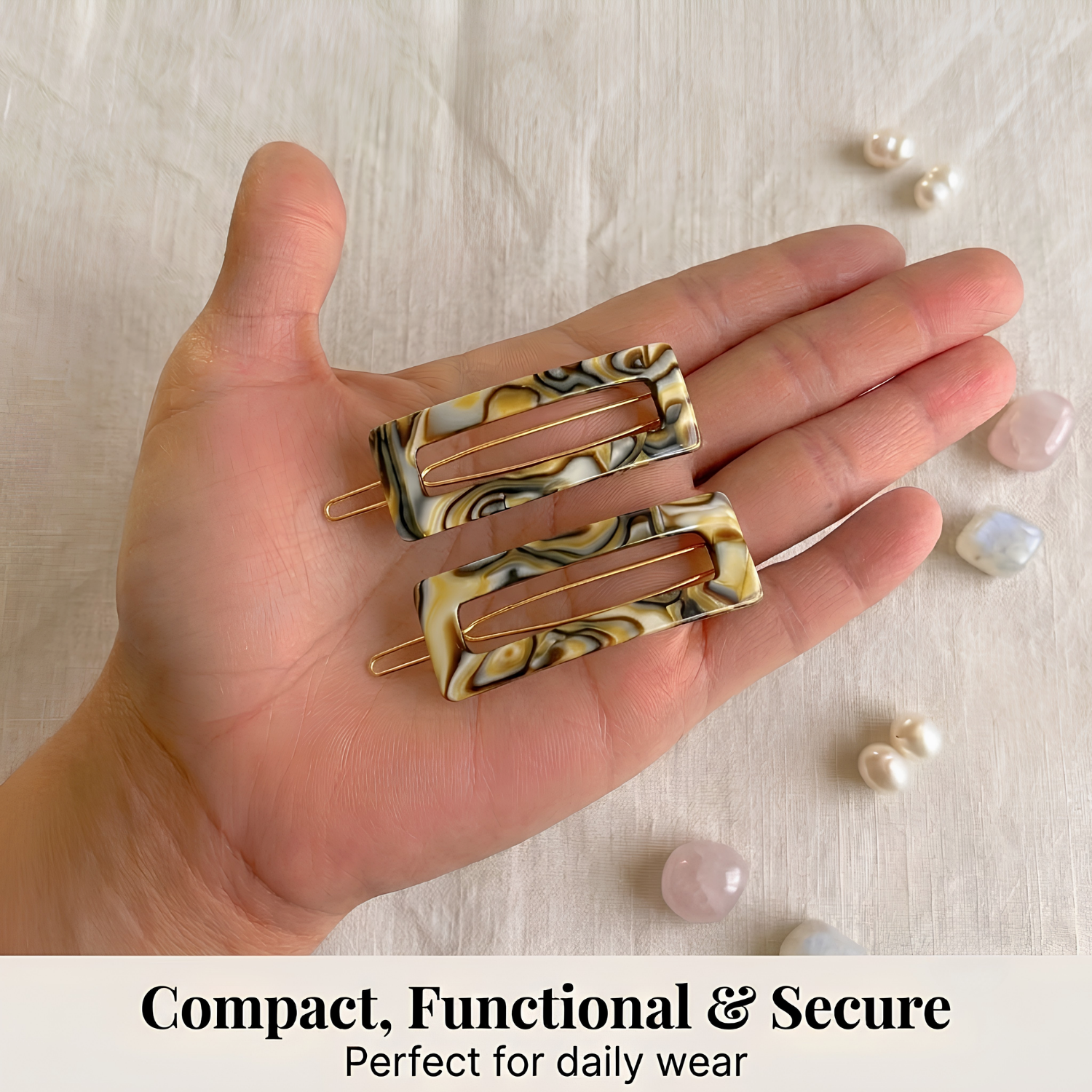 French Amie Small 2.25 Inch Open Window Rectangle Hair Barrette Clip Set of 2