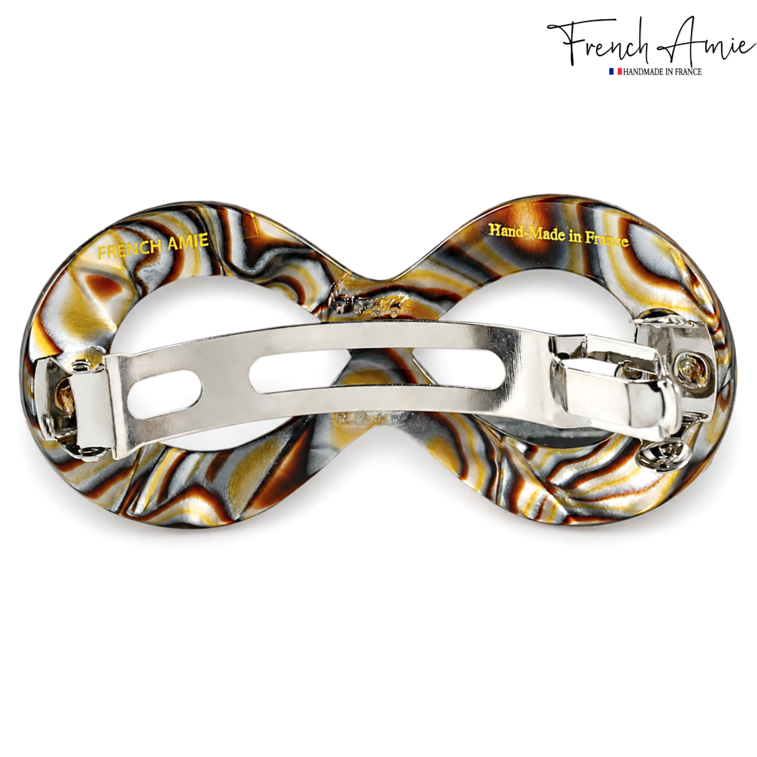 French Amie Infinity Loop Medium Hair Barrette 3" Cellulose Handmade Women Clip