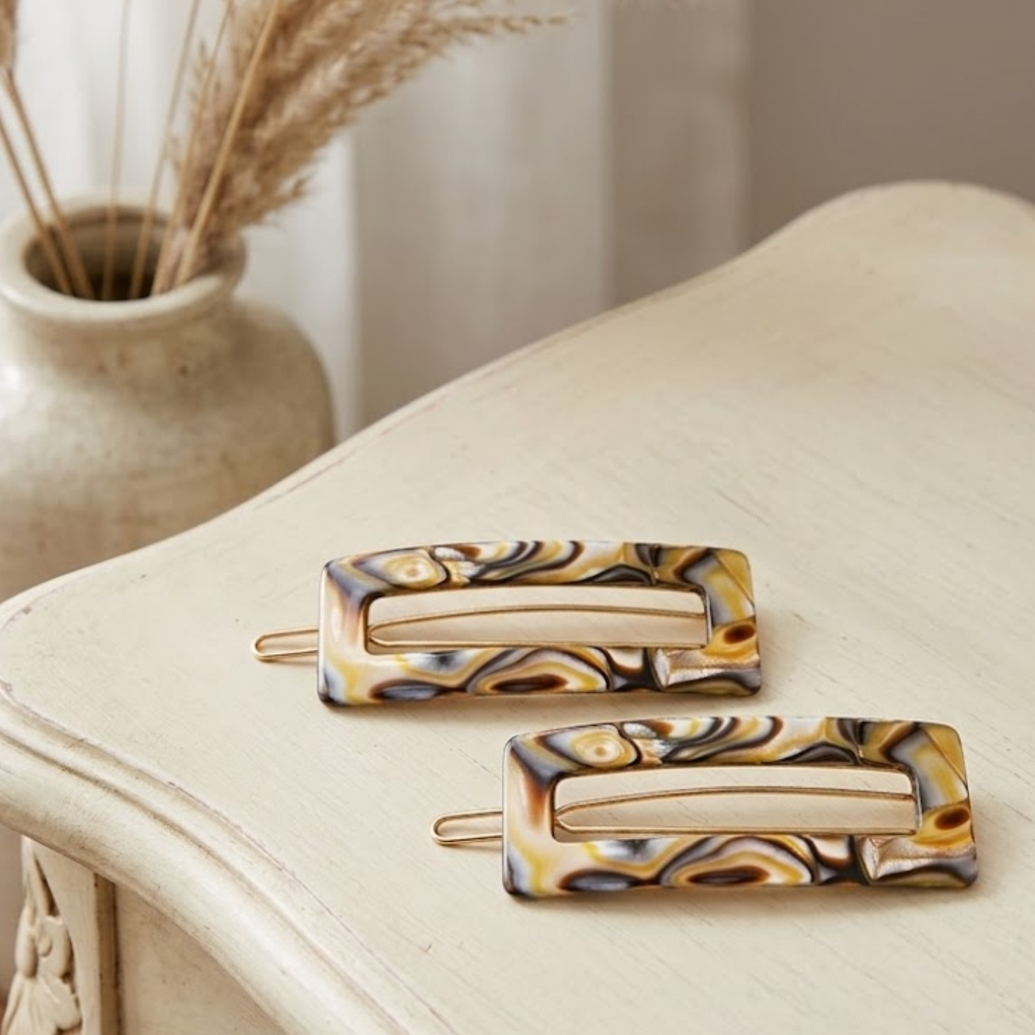 French Amie Small 2.25 Inch Open Window Rectangle Hair Barrette Clip Set of 2