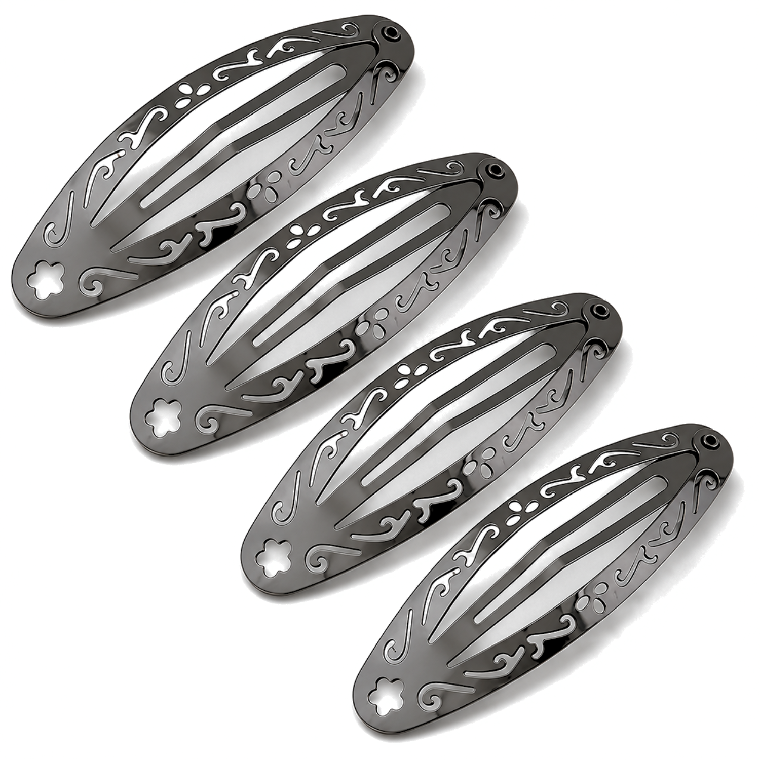 Moeni Filigree Cutout 3.25" Large Metal Snap Hair Clips Barrettes Womens 4 Pack