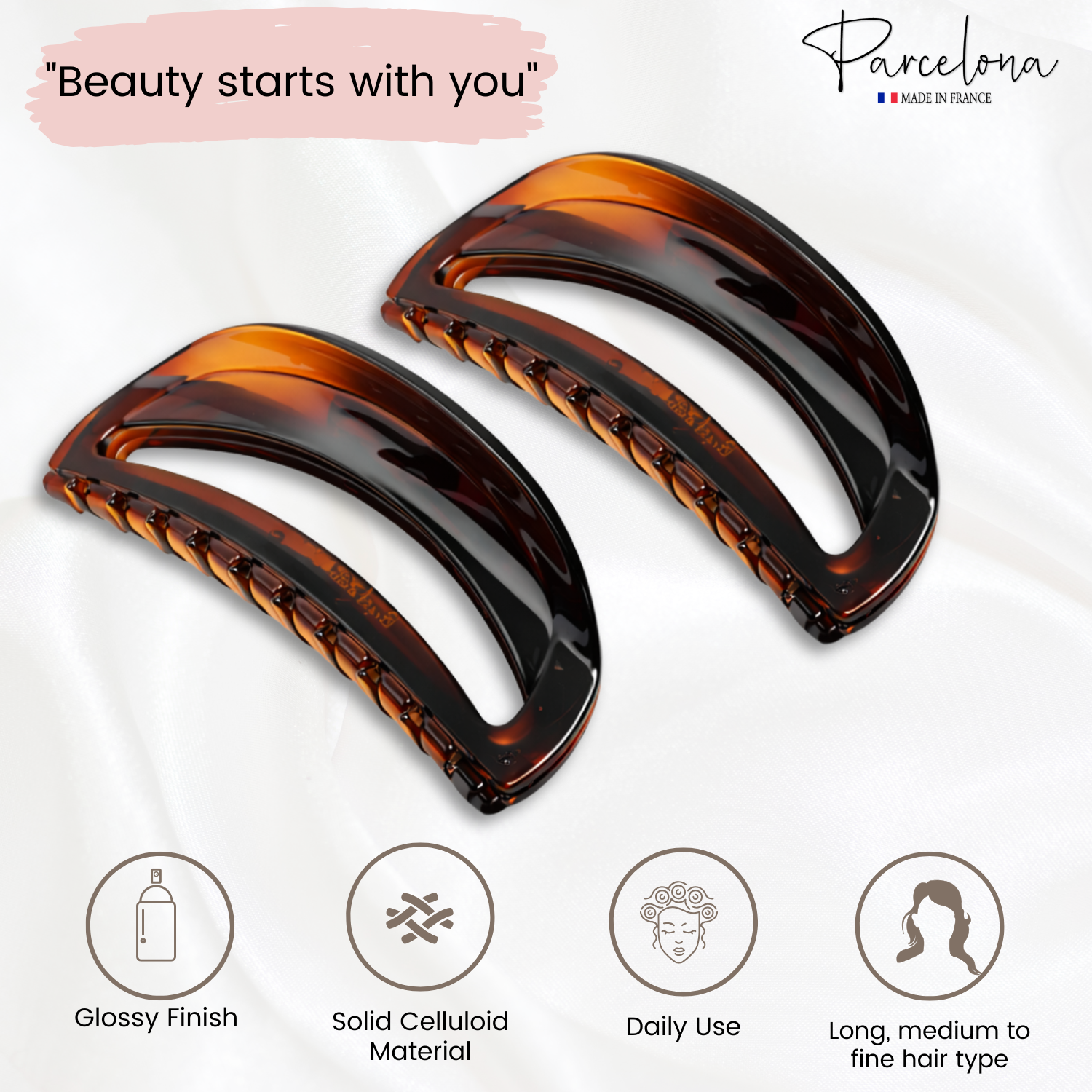 Parcelona French Thin Arch Cutout Medium 3" Hair Claw Clips for Women Set of 2