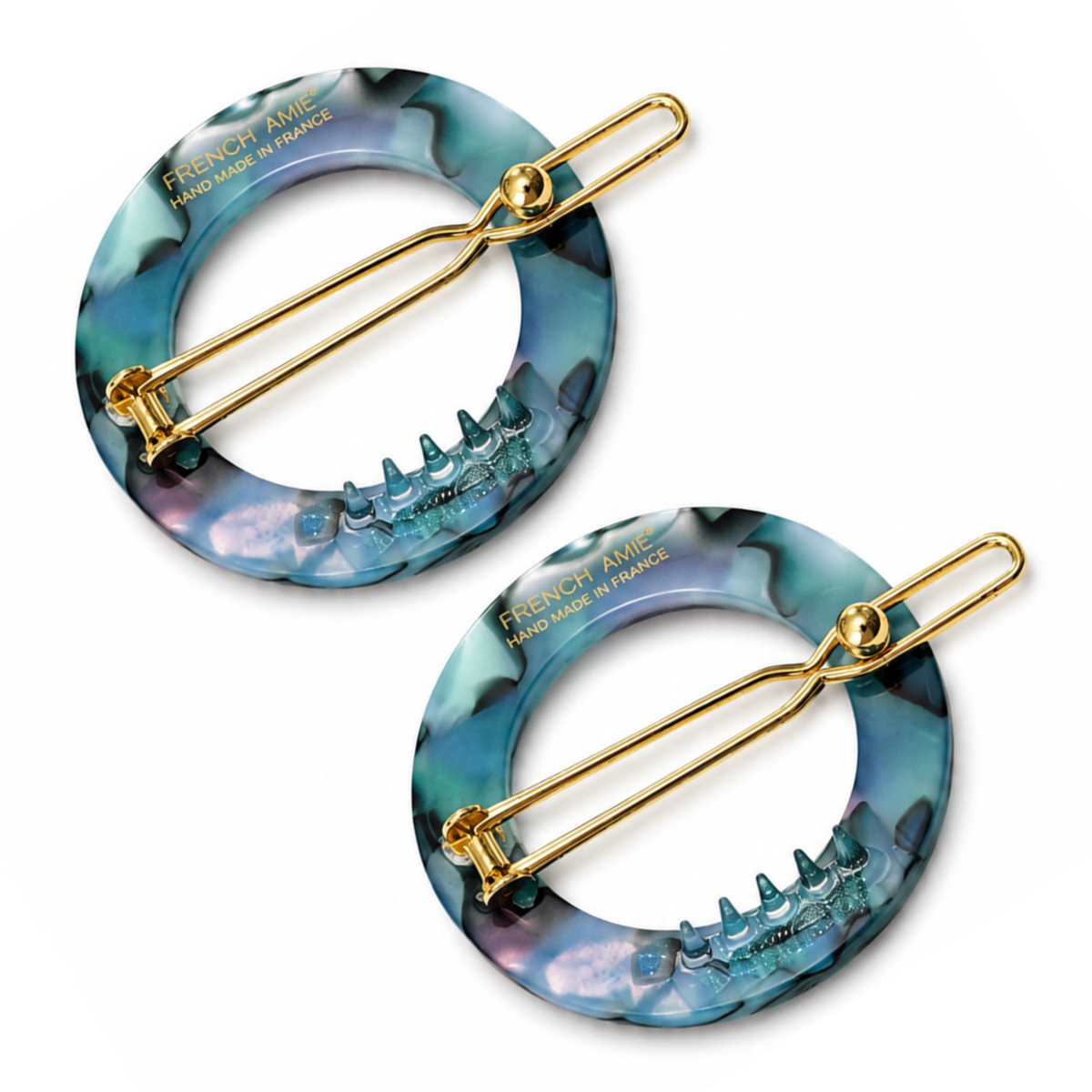 French Amie Mini Circle 1 ¼” Hair Clip - Snap Tige Boule Women Barrette Set Of 2