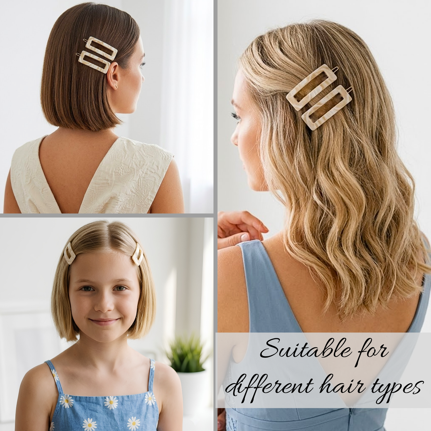 French Amie Small 2.25 Inch Open Window Rectangle Hair Barrette Clip Set of 2