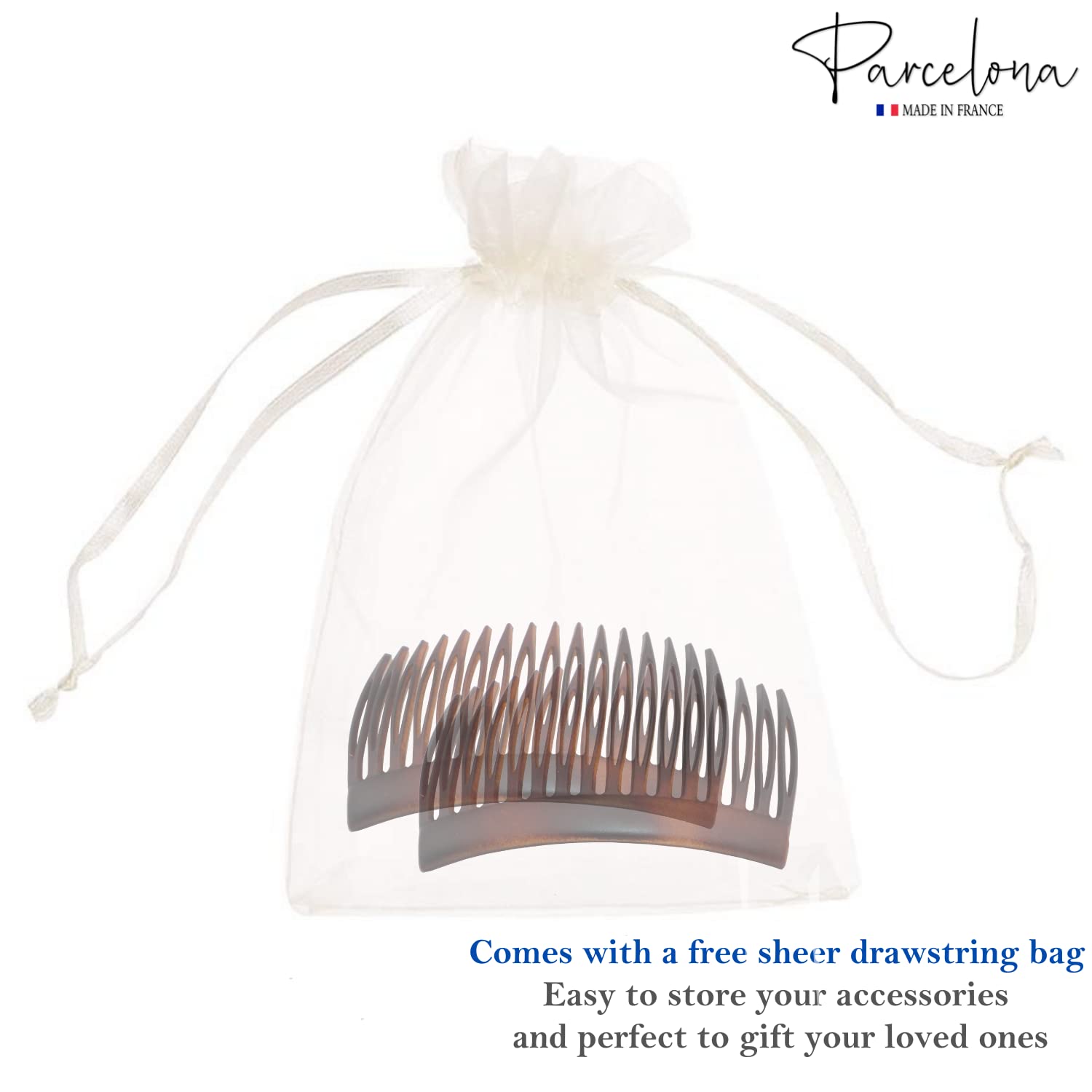 Parcelona French Glossy Shell Medium Cellulose 16 Teeth Side Hair Combs (2 Pcs)