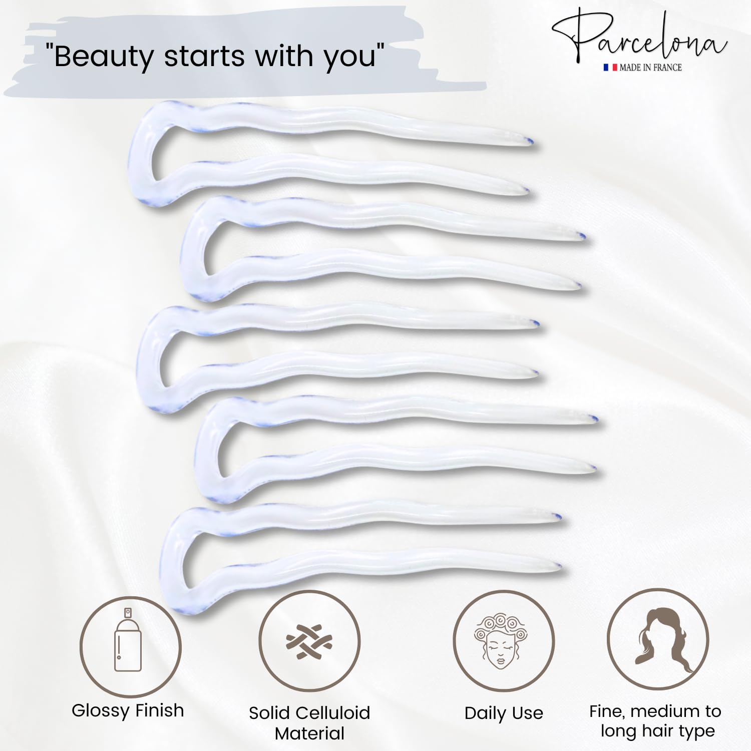 Parcelona French Mystic Large Cellulose Hair Pins for Women & Girls(6Pcs)
