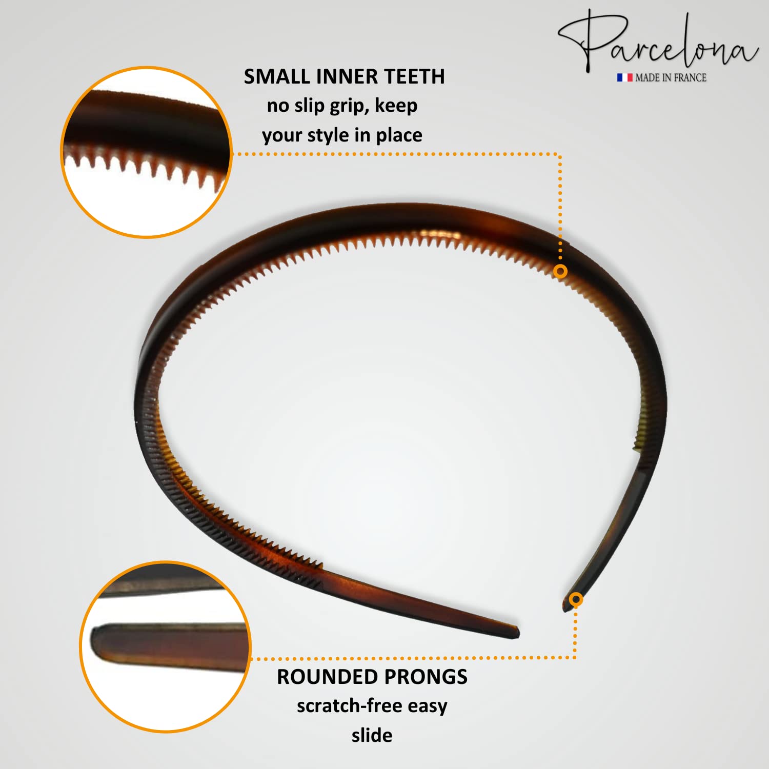Parcelona French Thin Shell and Black Inner Teeth Nibs Hair Headband 2 Pcs
