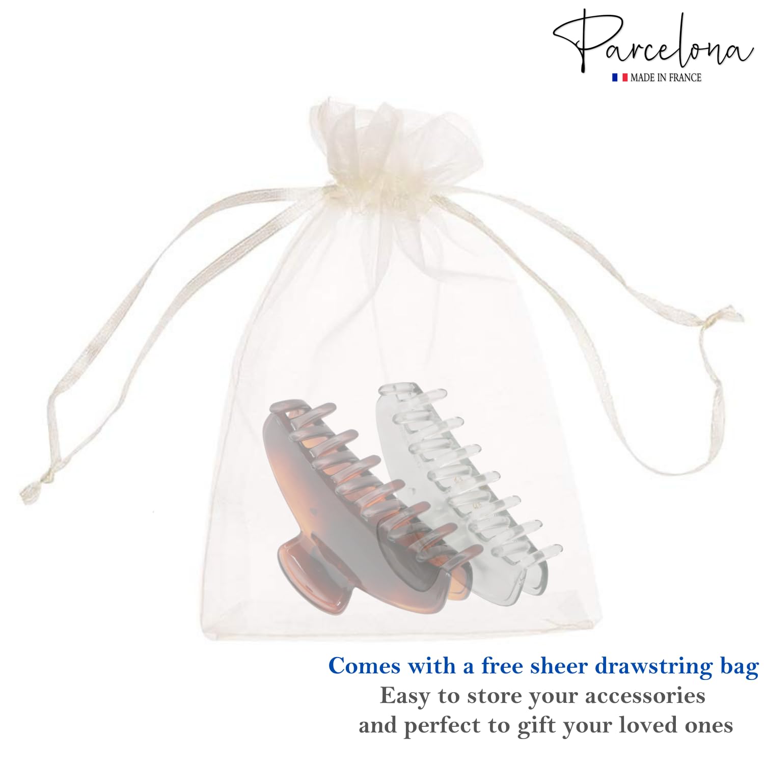 Parcelona French Basic Medium 3 1/2" Cellulose Jaw Hair Claws for Women(2 Pcs)