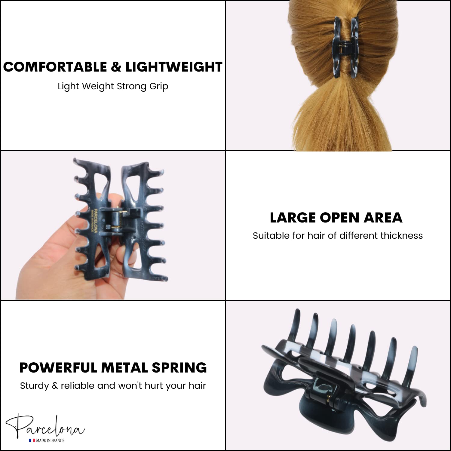 Parcelona French Classic 3" Medium Cellulose Covered Spring Hair Claw Clip