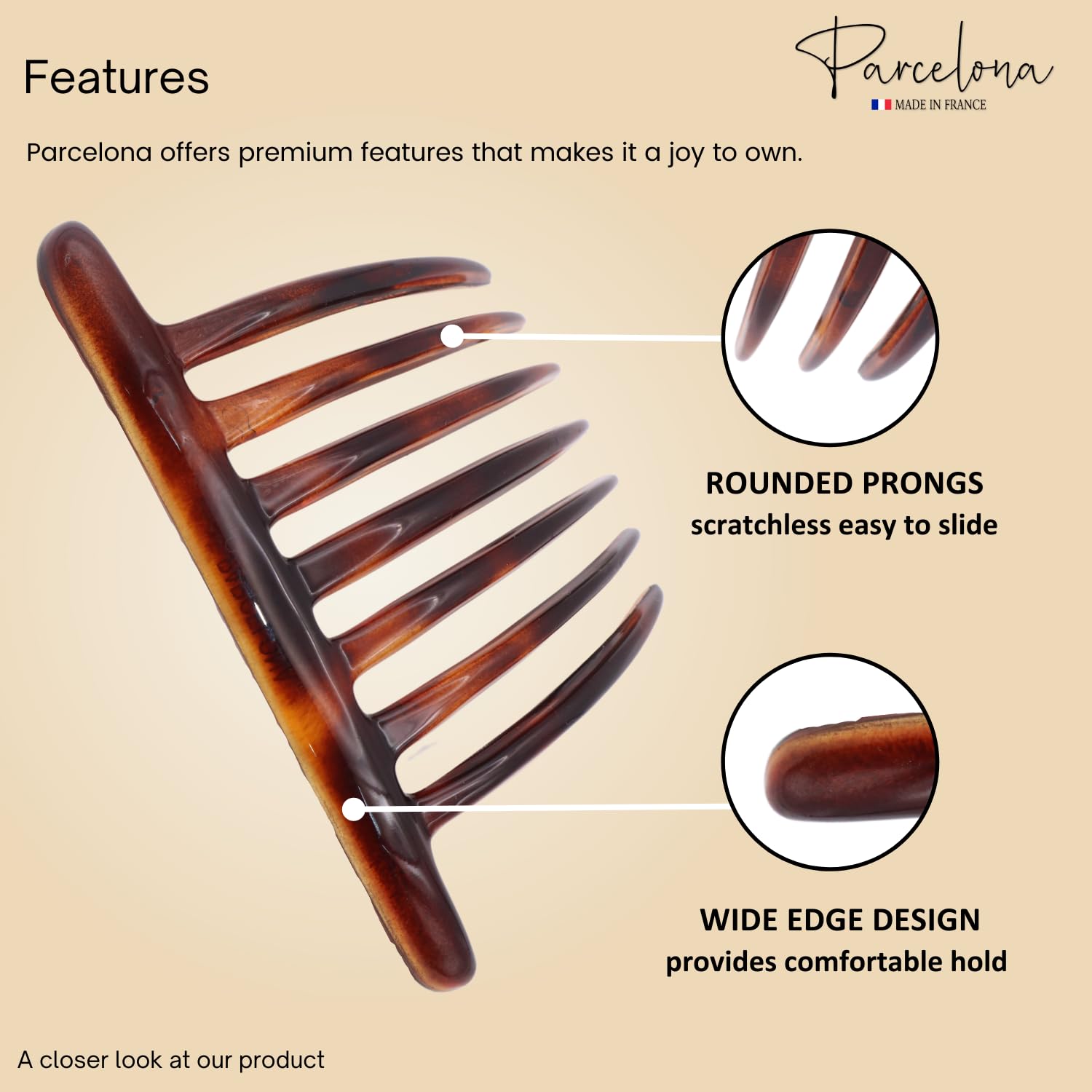 Parcelona French Twist 7 Teeth Large Cellulose Side Hair Combs for Women(2 Pcs)