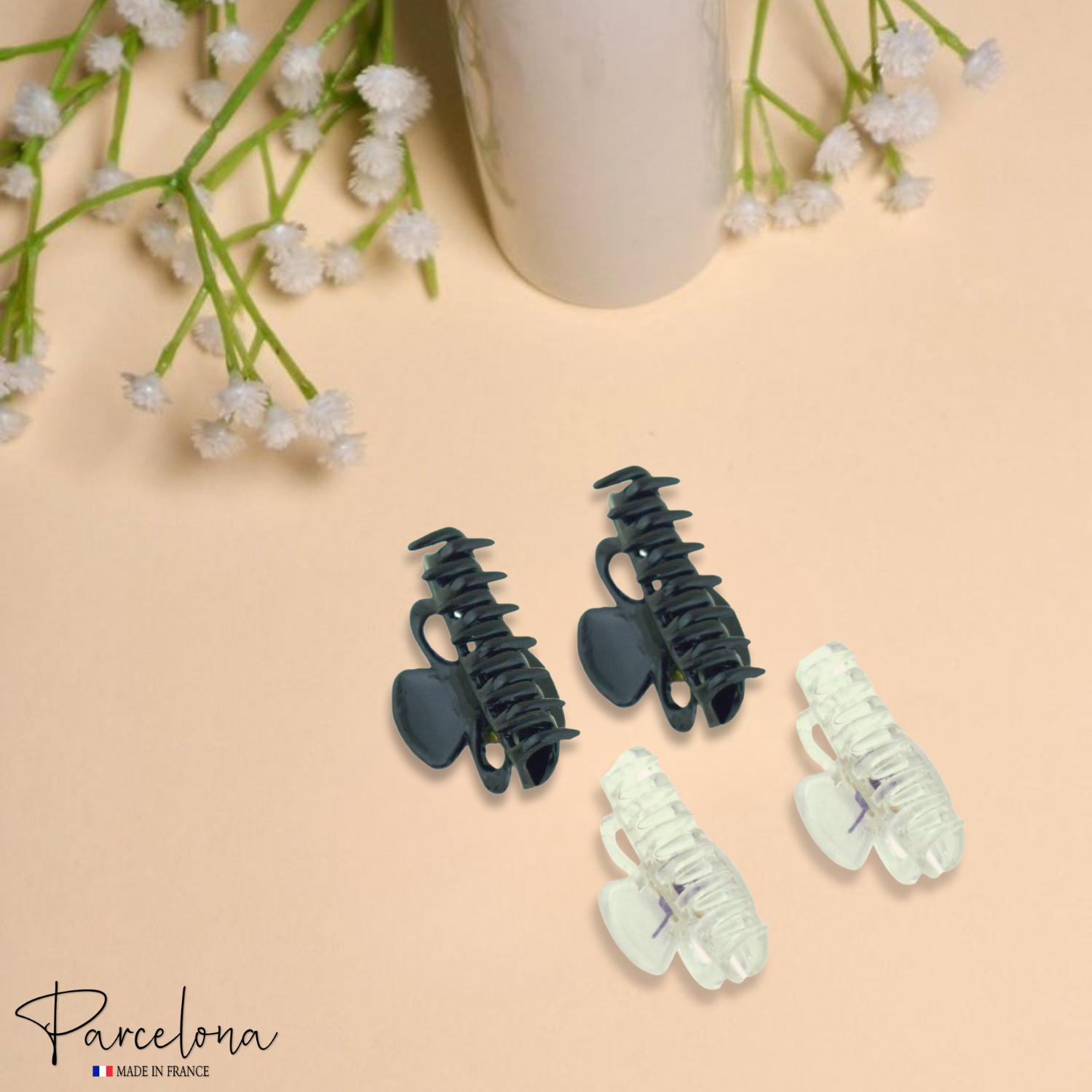 Parcelona French Petite Very Small Cellulose Set of 4 Hair Claws For Women