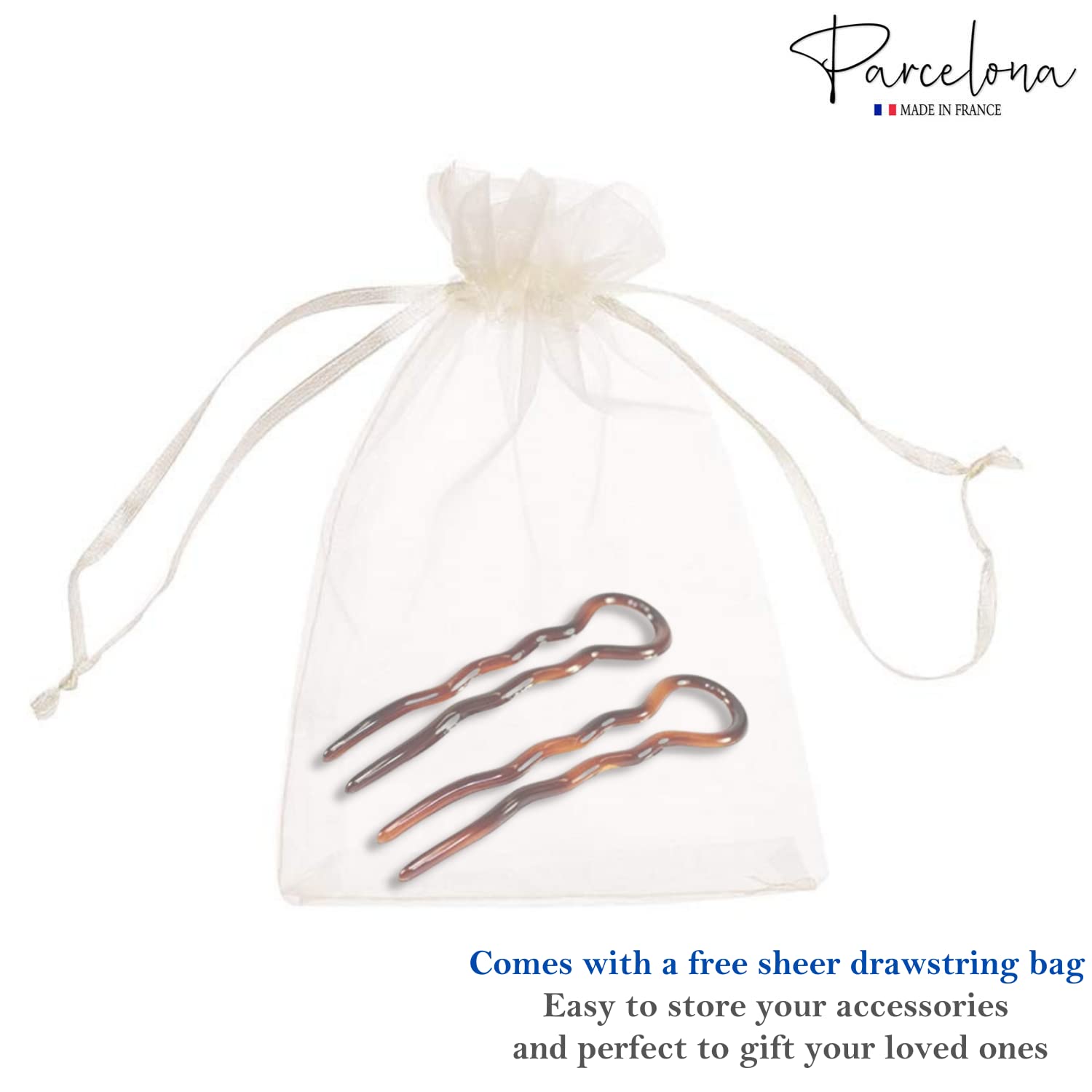 Parcelona French Sleek 3 1/2" Cellulose Wavy U Shaped Hair Pins for Women(2 Pcs)