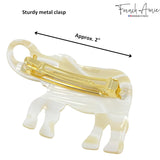 French Amie Elephant Crystal Cream Ivory Celluloid Handmade Hair Barrette