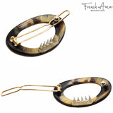 French Amie Oval Hoop Small 1 1/4” Celluloid Handmade Hair Barrette Clips(2 Pcs)