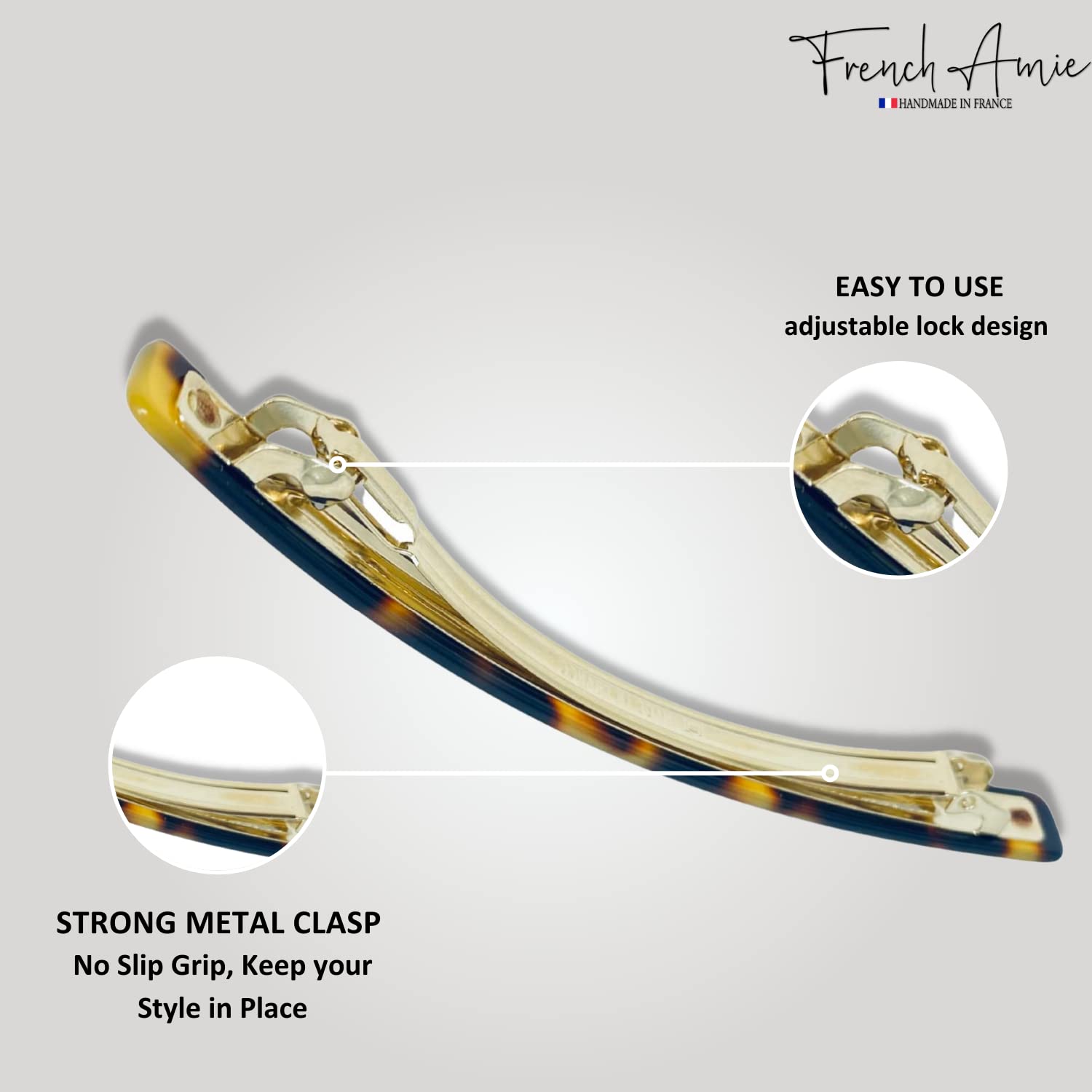 French Amie Long & Skinny Bar Large 4 1/4" Cellulose Acetate Hair Barrette Clip