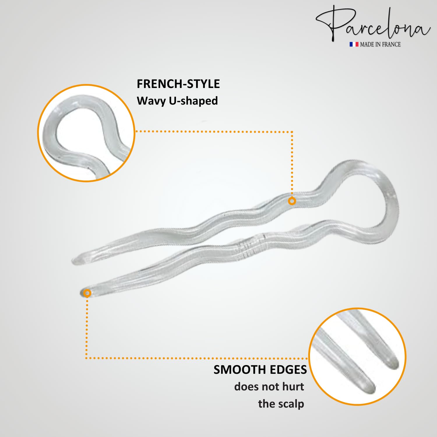 Parcelona French Sleek 3 1/2" Cellulose Wavy U Shaped Hair Pins for Women(3 Pcs)