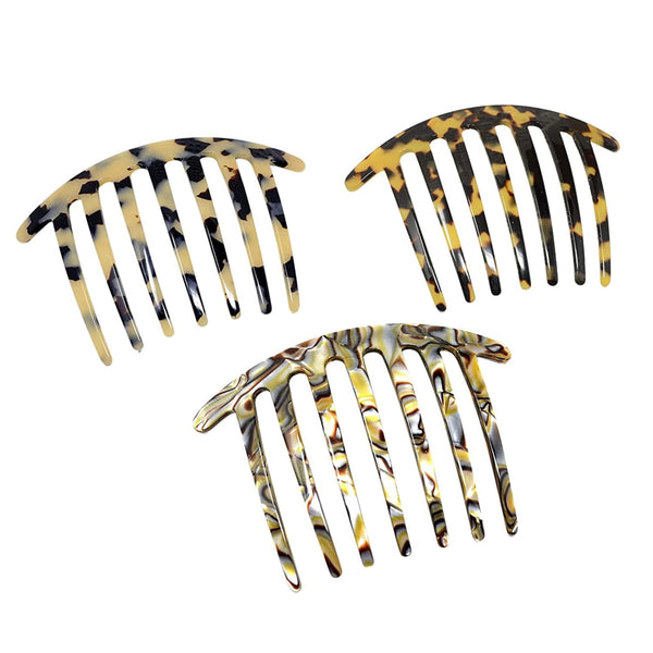 French Amie Curvy 7 Teeth Large 4” Handmade Set of 3 Good Grip Hair Side Combs