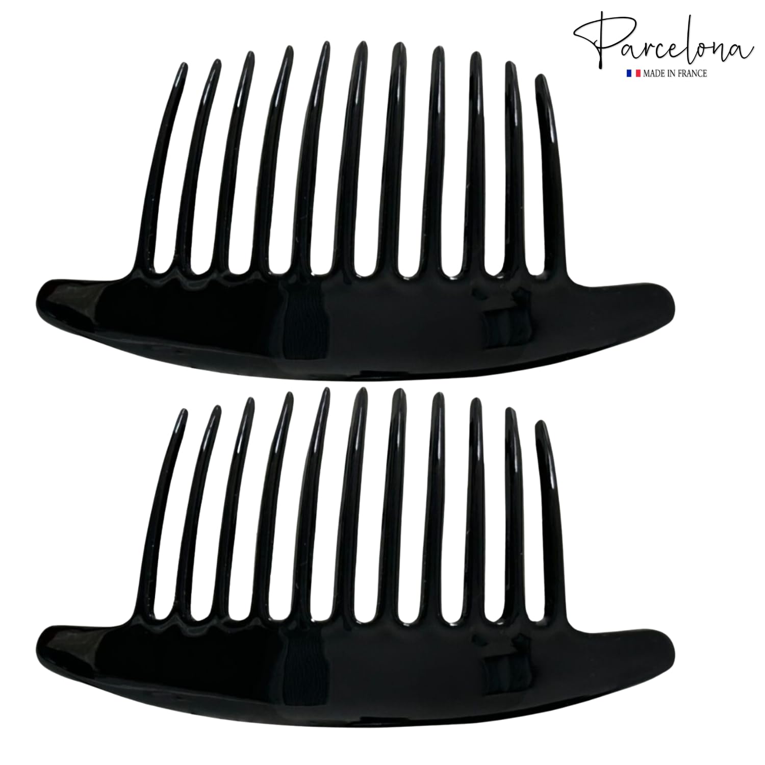Parcelona French Tapered Edge 11 Teeth Side Hair Combs for Women & Girls (2Pcs)