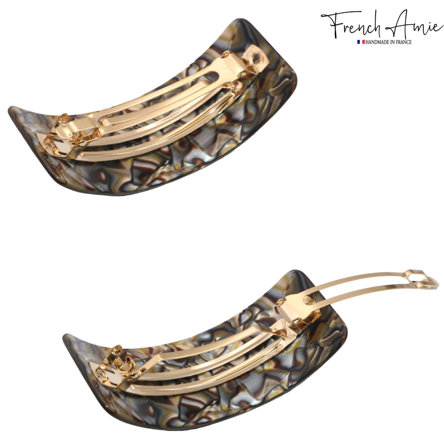 French Amie Broad Curved Oblong Large Celluloid Acetate Hair Barrette for Women