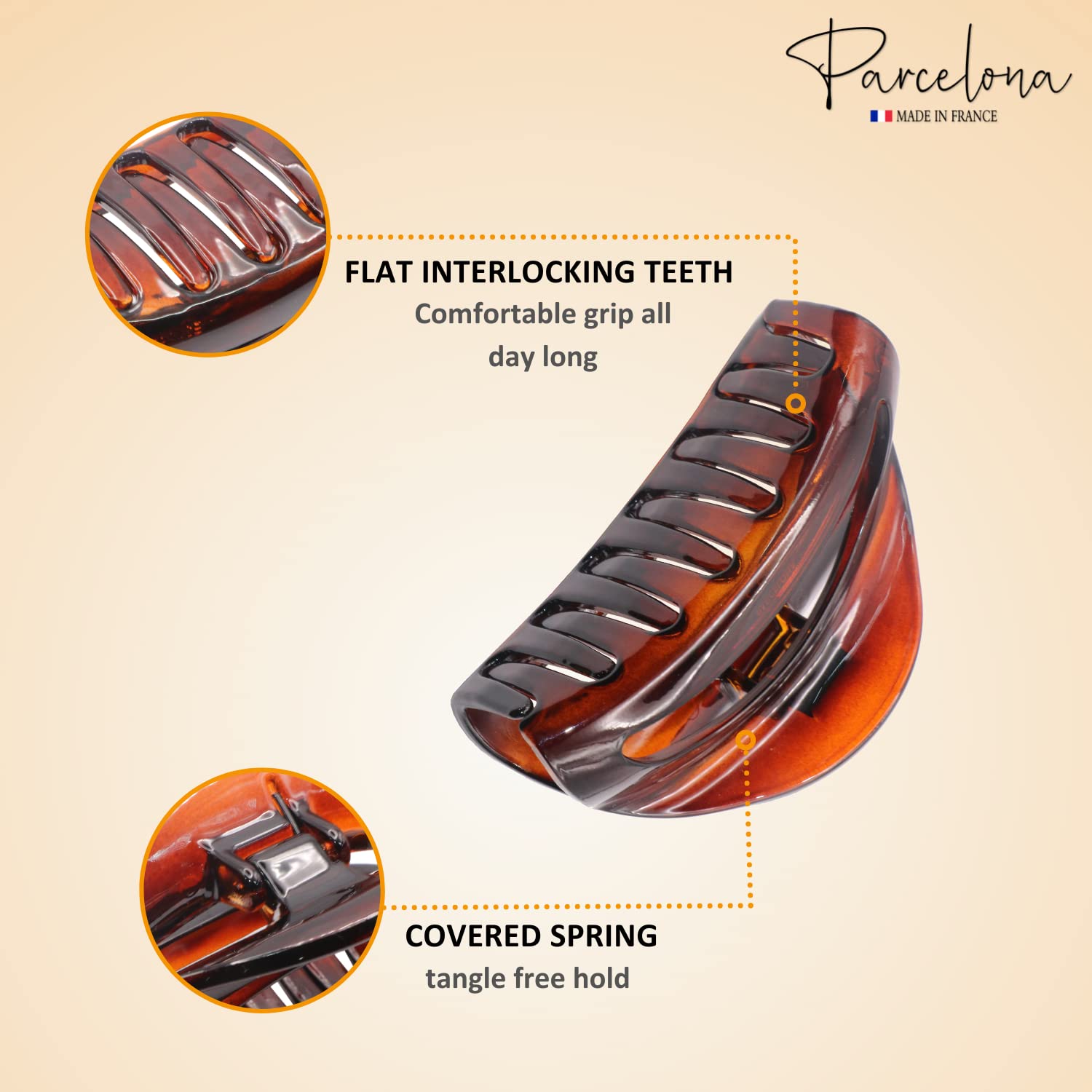 Parcelona French Vrille Medium 3.5" Cellulose No Slip Volume Jaw Hair Claw Clips
