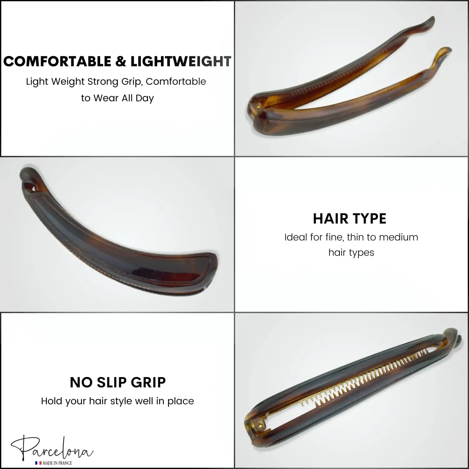 Parcelona French Plain Curve Shell  4 1/4” Celluloid Banana Hair Clip for Women