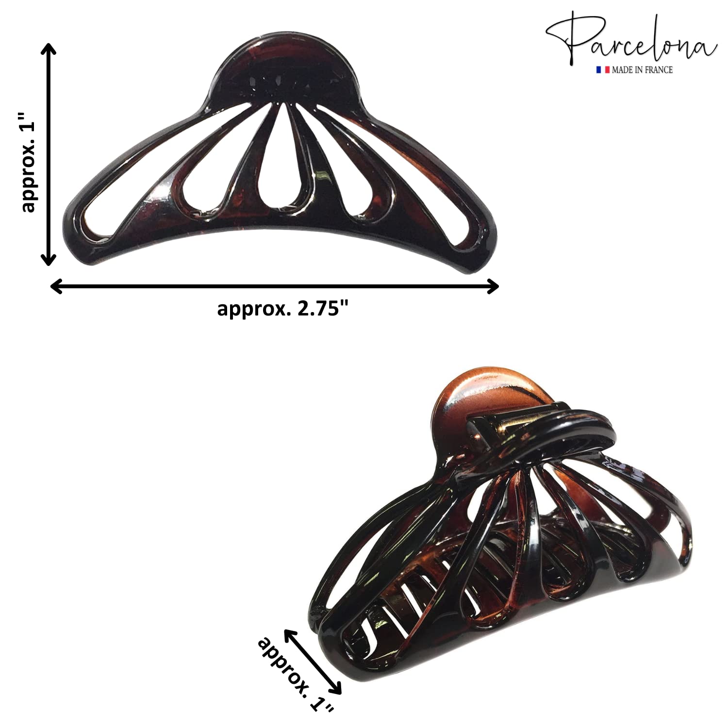 Parcelona French Rain Drop Large 2 Pcs Shell & Black Cellulose Jaw Hair Claw