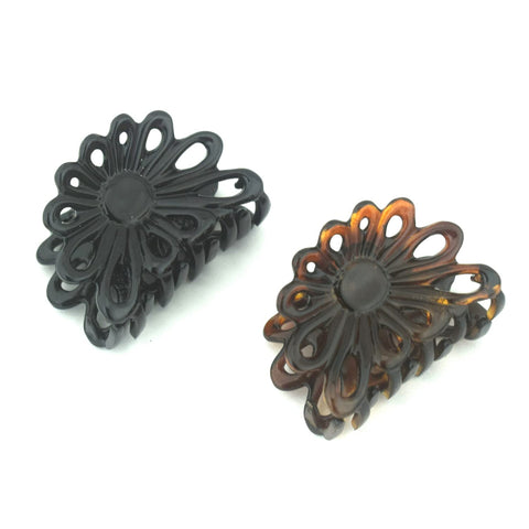 Parcelona French Plume Small Shell & Black Set of 2 Jaw Hair Claw Clip 2 Inch
