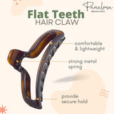 Parcelona French 4 Inch Large Tortoise Shell Flat Teeth Jaw Hair Claw for Women