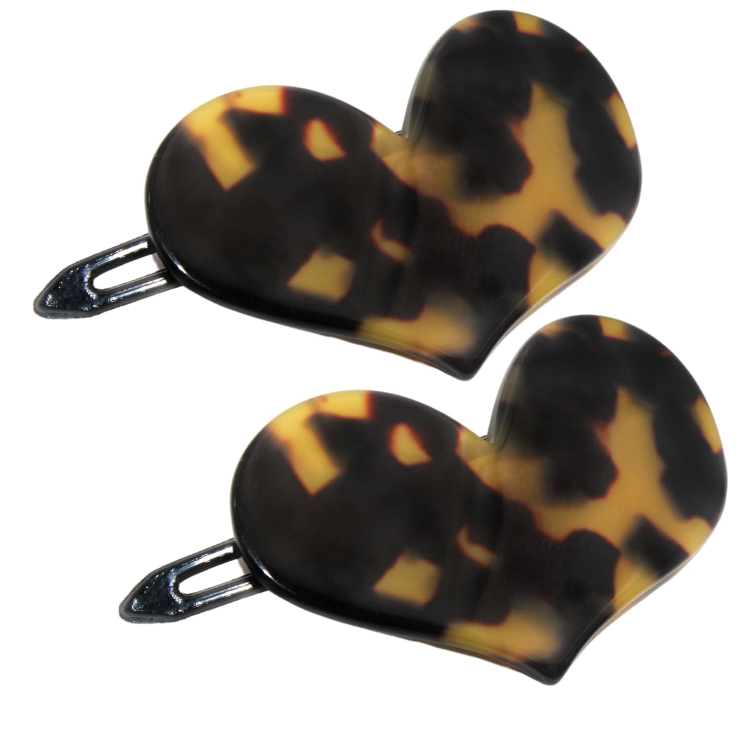 French Amie Cupid Hearts Small Celluloid Metal Free Snap Hair Clips - 2 Pcs