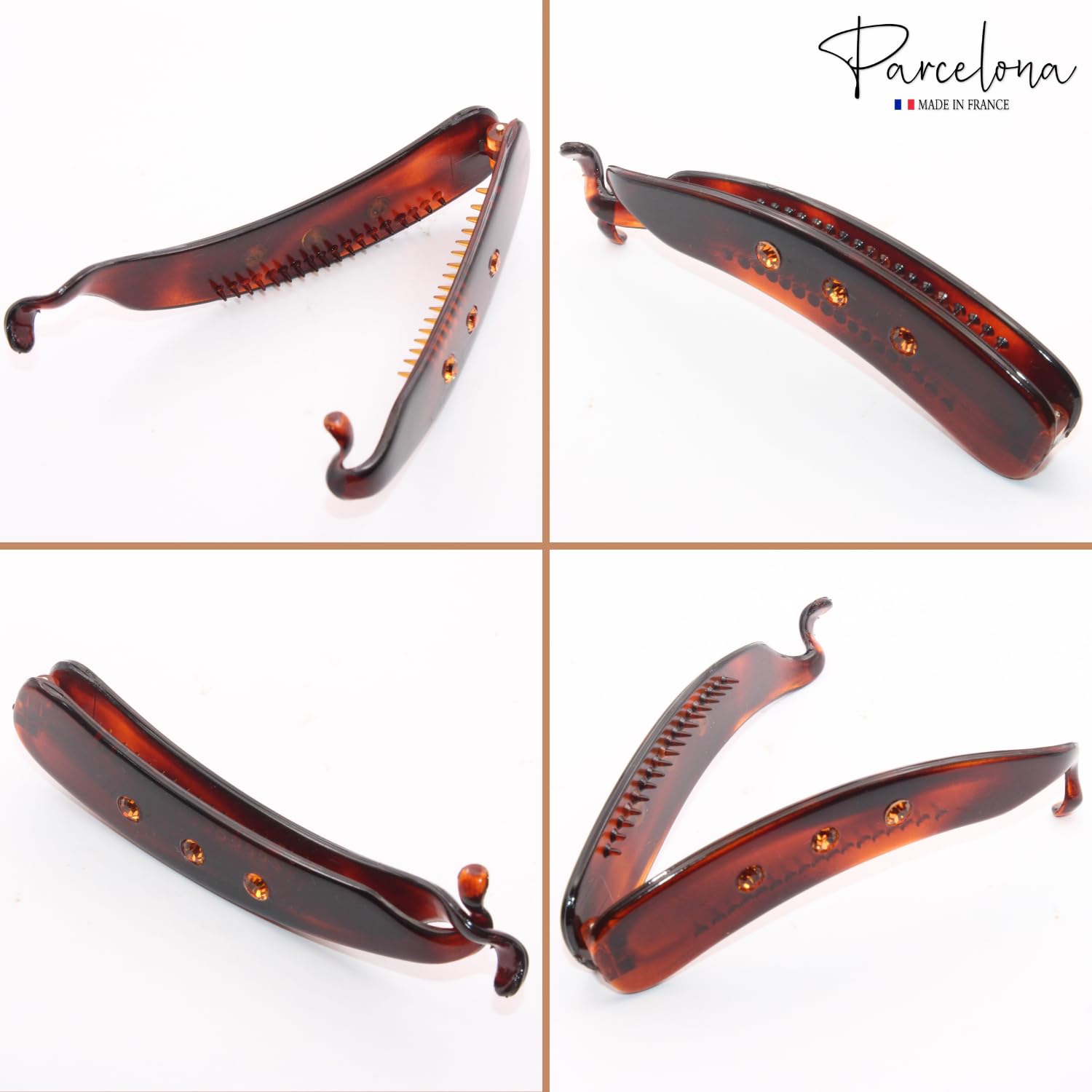 Parcelona French Lock Medium Crystal Cellulose Shell Banana Hair Clip for Women