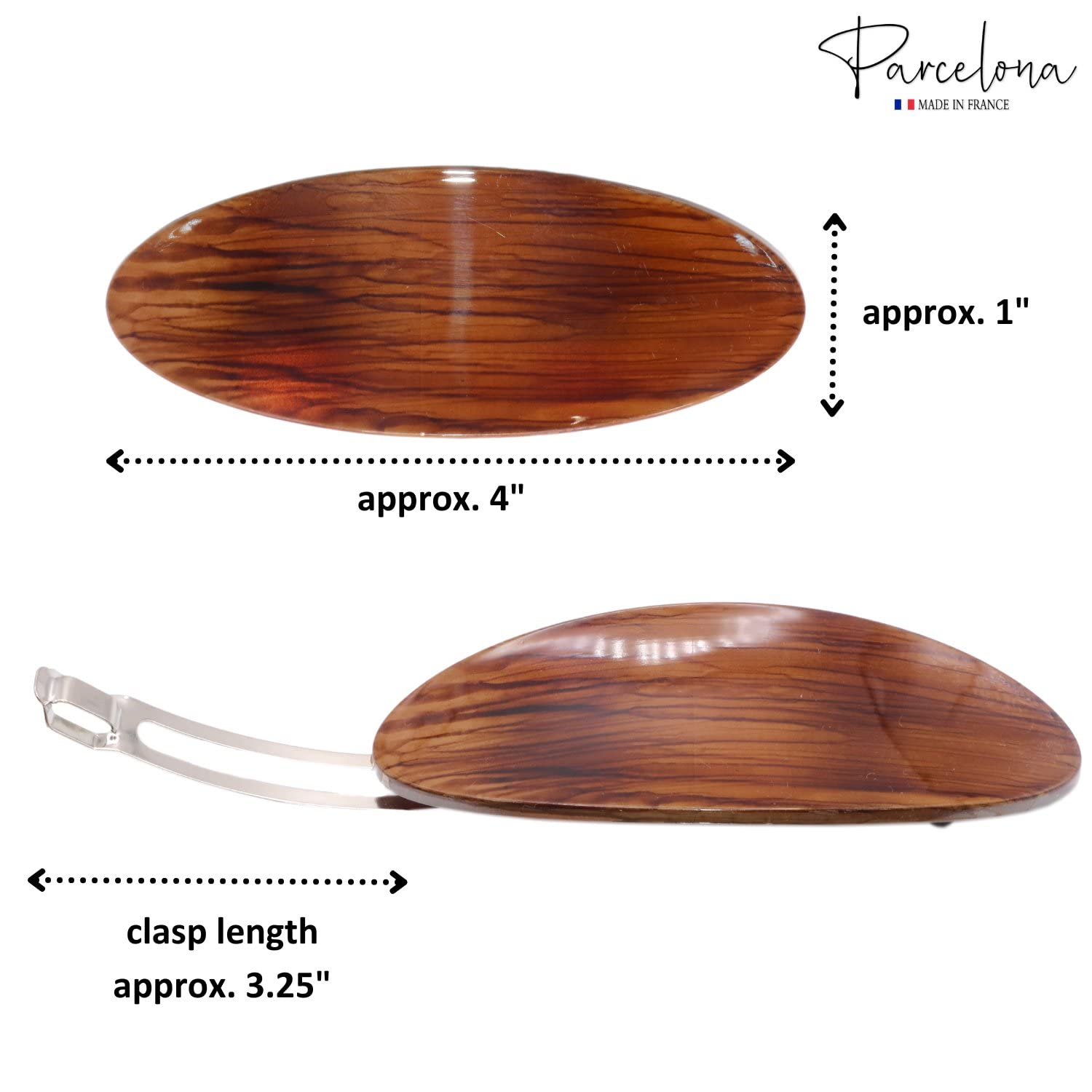 Parcelona French Oval Large 4" Cellulose Automatic Hair Barrette for Women