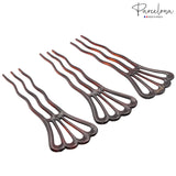 Parcelona French Wavy Three Teeth Shell Large Set of 3 Chignon Hair Pin Sticks