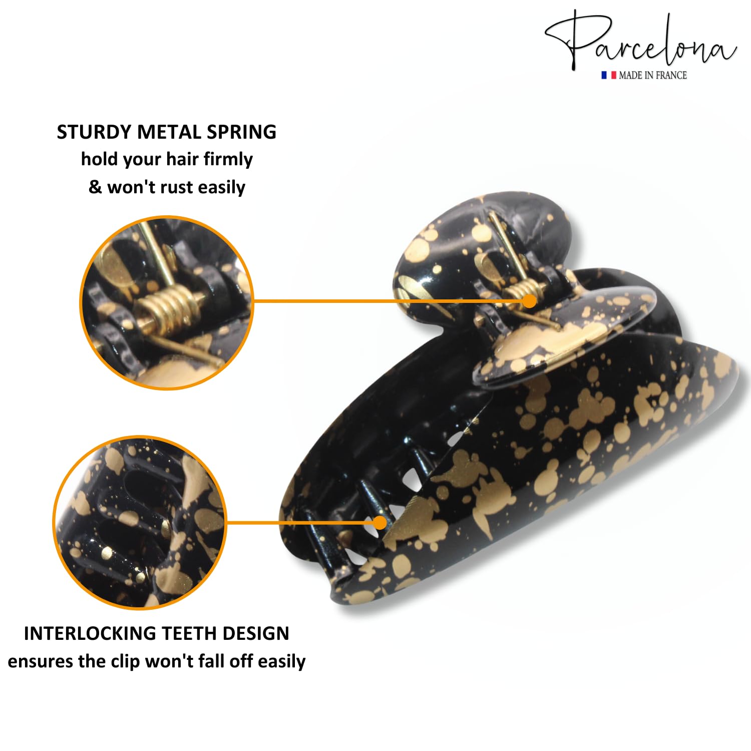 Parcelona French Couture Medium Black N Golden Cellulose Jaw Hair Claw for Women