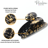 Parcelona French Couture Medium Black N Golden Celluloid Jaw Hair Claw for Women